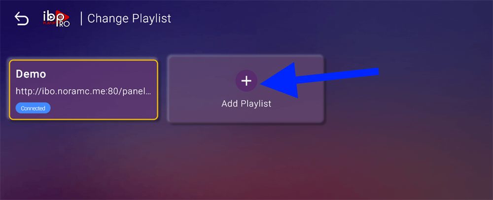 IBO Player Pro playlist screen with the Add Playlist button